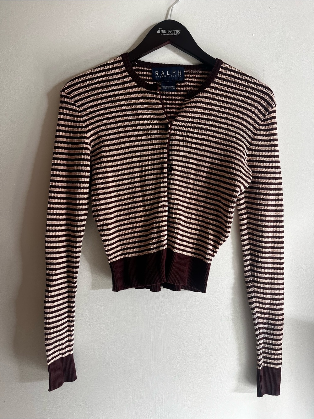 Ralph Lauren Striped Burgundy Women's Cardigan Sweater